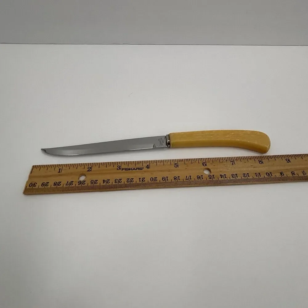Imperial Vtg. Stainless USA Straight Edge Steak Knives Textured Bone Look Handle